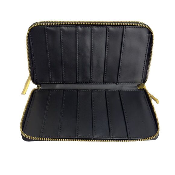 New JOY Mangano Saffiano Leather Wallet 2 Wrap-Around Zippers RFID Black - Picture 8 of 8